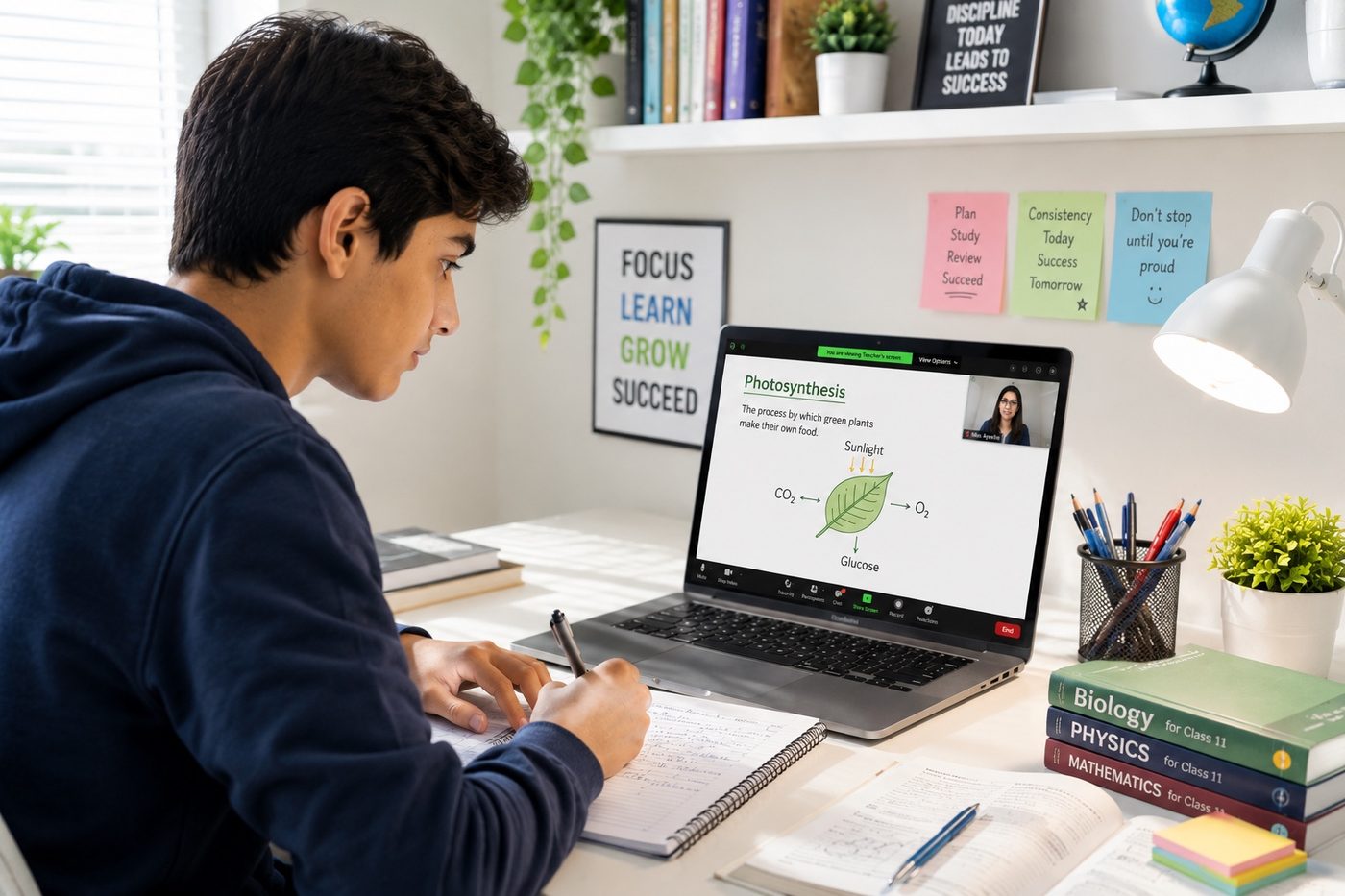 A Solvera student in a live online Biology lesson