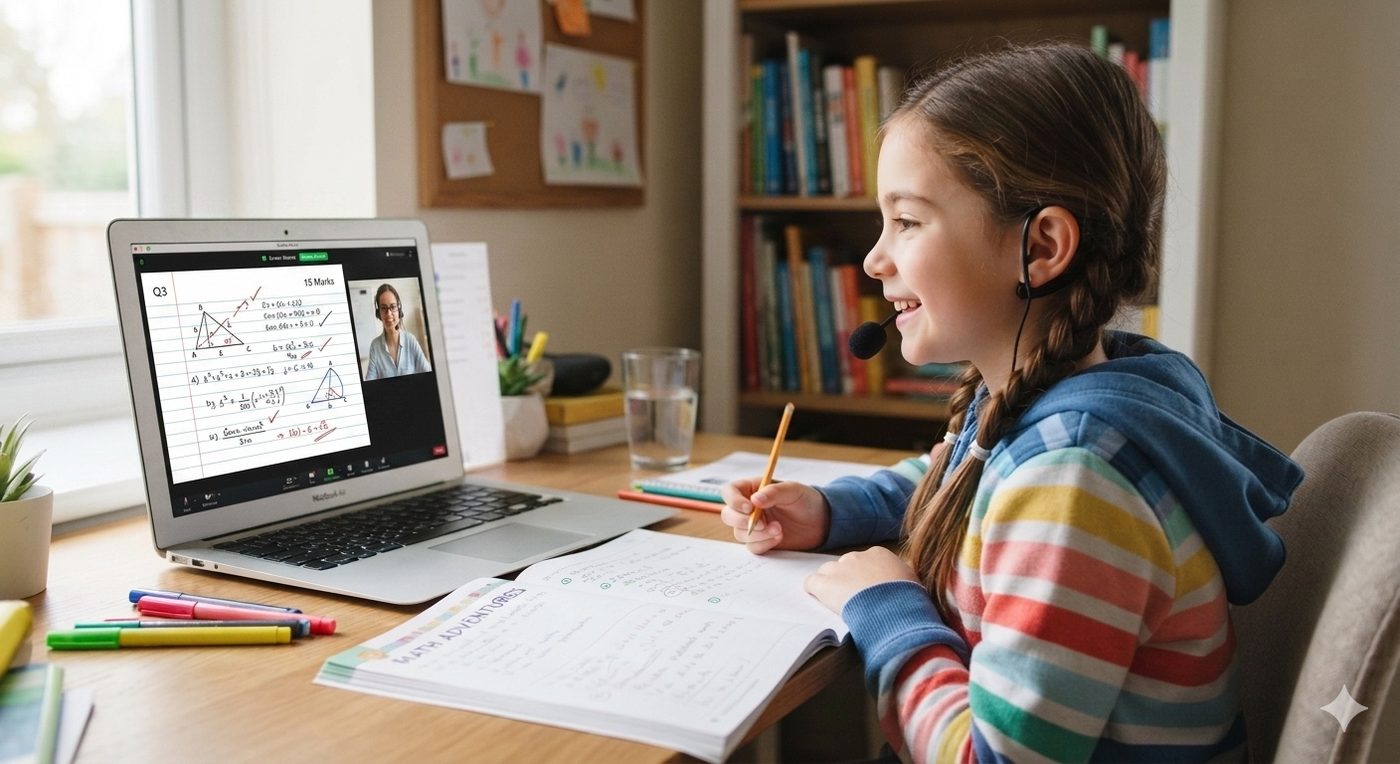 A Solvera student smiling during an online Maths lesson